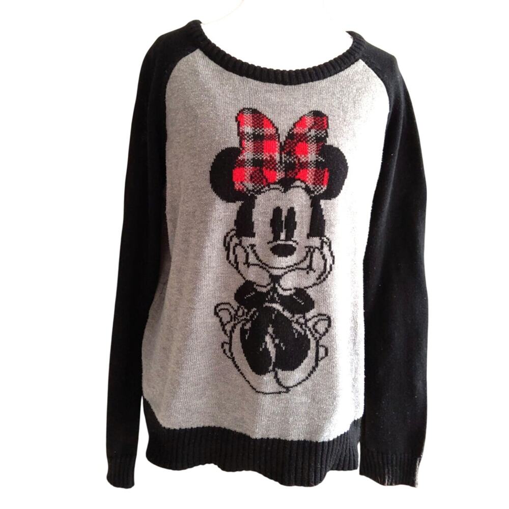 Disney knit sweater Minnie Mouse black red gray long sleeve licensed size XL W - Picture 1 of 6
